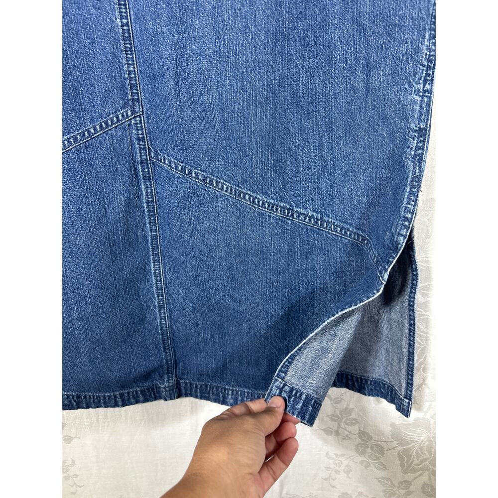 Vintage Denim Maxi Skirt 16 Blue Jean Side Slits Asymmetrical Cotton Modest - Picture 2 of 10